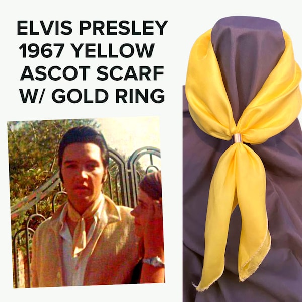 Elvis Presley Yellow  "If I Can Dream" 1967 Neck Ascot Scarf Neckerchief With Gold Slide Ring