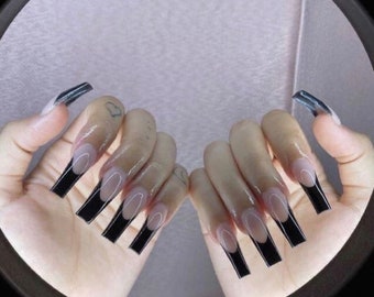 Black French Nails Etsy black french nails etsy