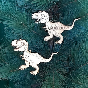 Dinosaur Christmas Wood Ornament, Personalized T-Rex Christmas Ornament, Available With Or Without Name