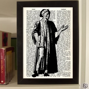 Dante Alighieri art print. Original portrait on dictionary page. Cool Dante Alighieri poster. Italian Great Poet. Best gift for Dante Lovers