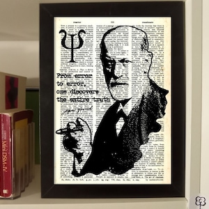 Sigmund Freud Quote. Freud portrait printed on vintage dictionary page. Freud Autograph. Psychoanalysis Quote. Psychology Art Print. Psycho