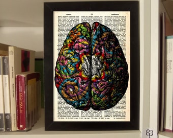 Human Brain Psychedelic. Medical Wall Art. Dictionary Art. Anatomical Brain Art Print. Psychology, Psychiatry, Neurology, Criminal Minds