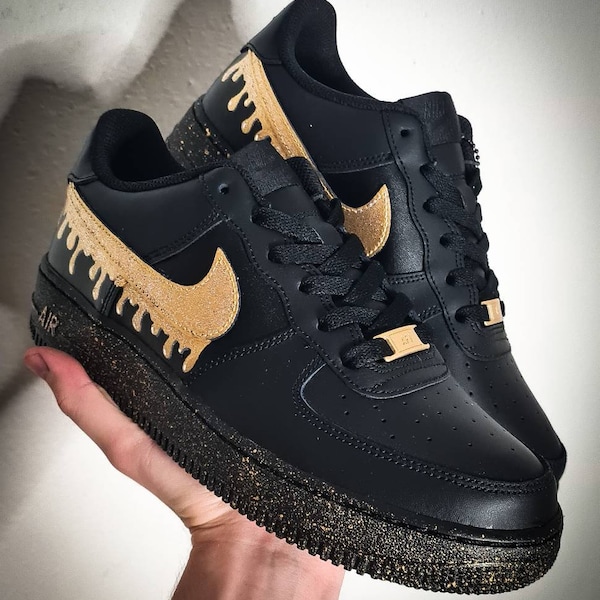 Nike Air Force 1 Gold & Glitter Dripping custom'