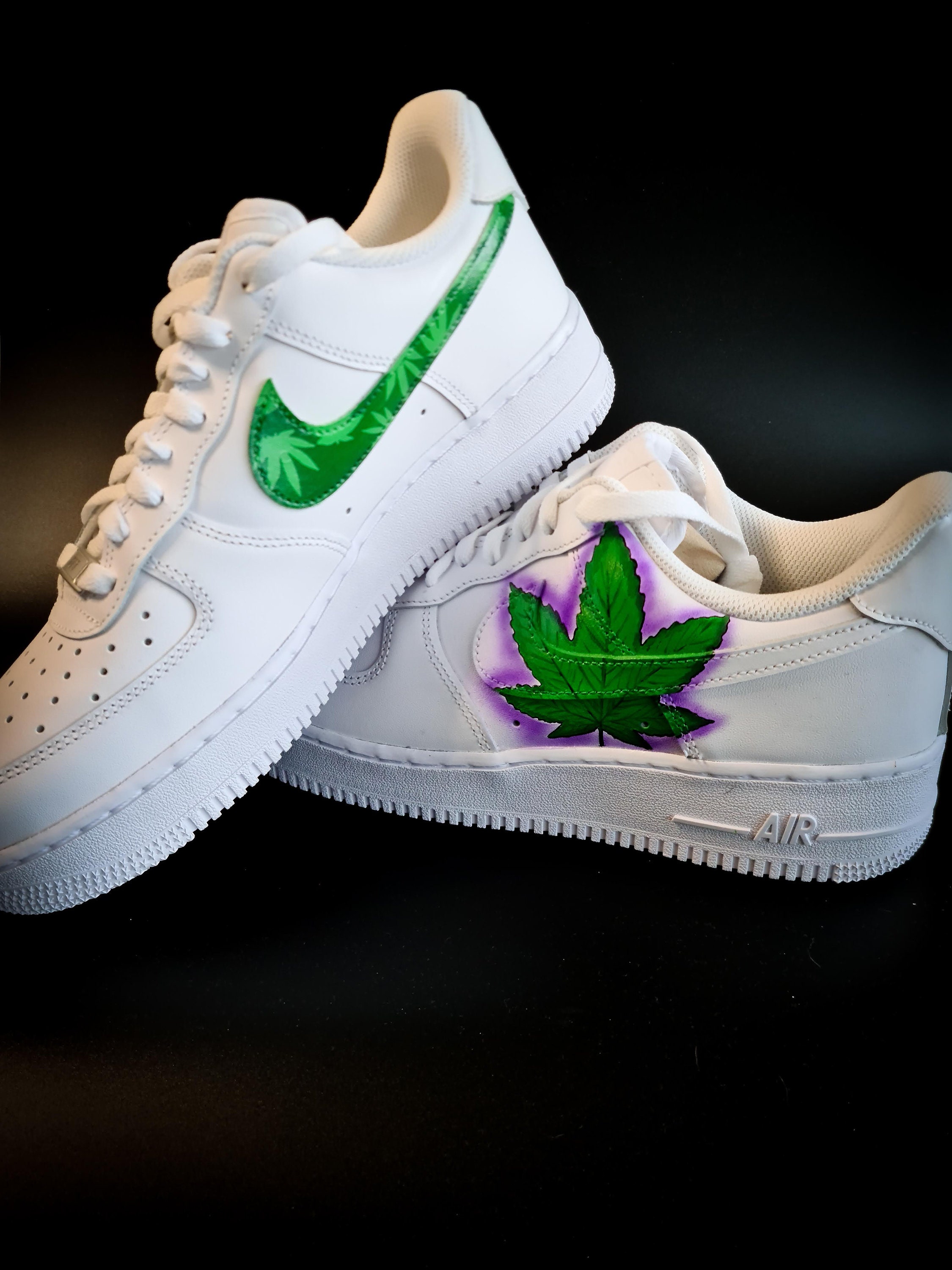 Weed Custom Nike Air Force 1 Shoes White Low - Bandana Fever