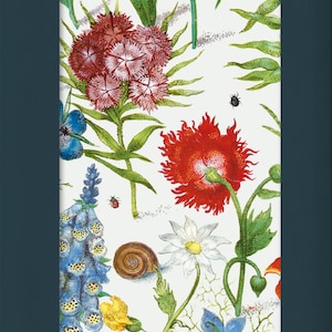 May include: Tissue paper with a floral pattern, showcasing a range of flowers in red, blue, yellow, and white hues on a white backdrop. The packaging reads "Tissue Paper 4 Sheets" and features the Museums & Galleries logo. The design is reminiscent of a botanical illustration.
