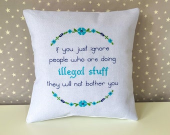 Personalised cross stitch pillow needlepoint cushion with custom cross stitch text funny gift quirky gift floral embroidery gift