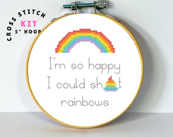 Cross stitch kit: Rainbow, I'm so happy, funny quote