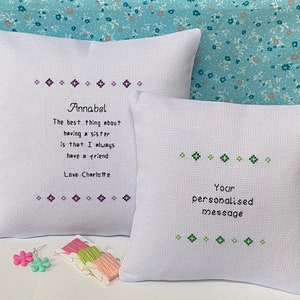 Cojín personalizado con texto personalizado, punto de cruz, bordado, regalos únicos hechos a mano, funda de almohada grosera, funda de almohada a medida, adorno de almohada