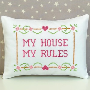 Custom Needlepoint Pillow Custom Cross Stitch Personalized Embroidered Text Pillow Cotton Anniversary Gift Custom Pillow Case