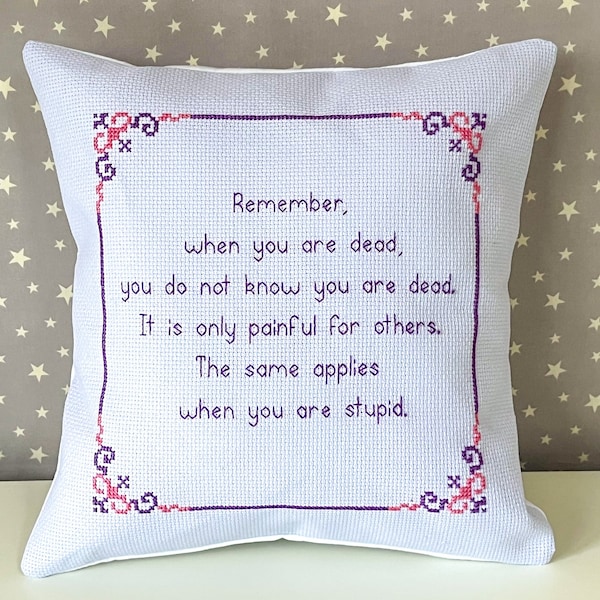 Custom cross stitch cushion, personalised needlepoint pillow with unique message gift