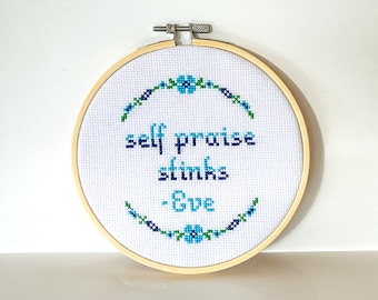 Custom Cross Stitch Hoop: Personalized Text, Flower Wreath