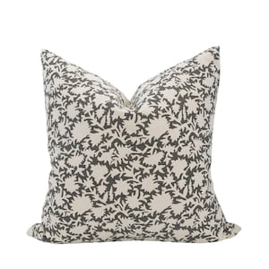 ASTER || Grayish Black Floral Pillow Cover Black Block Print Pillow Charcoal Grey Floral Modern Farmhouse Moody Floral Summer Floral Pillow