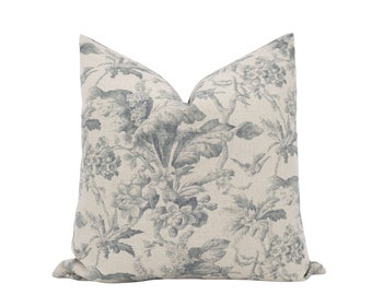 LOURDES || Light Blue Floral Pillow Cover French Country Pillow Blue Toile Pillow Cover Designer Floral Pillow Light Blue Floral Pillow