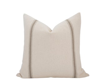 Cream Beige Stripe Pillow Cover: Vintage Farmhouse Throw Pillow