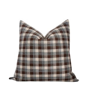 BRIAR || Brown Plaid Pillow Cover Moody Plaid Pillow Farmhouse Plaid Pillow Brown Checkered Pillow Brown Woven Pillow Dark Brown Pillow