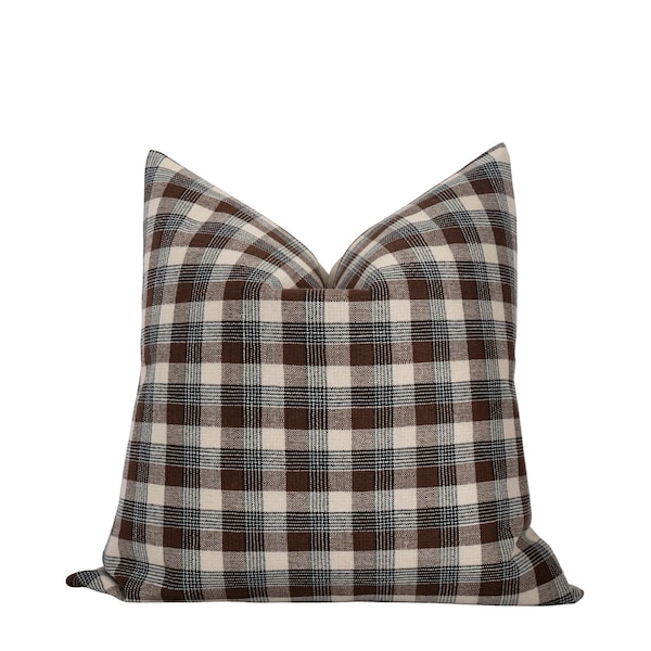 BRIAR || Brown Plaid Pillow Cover Moody Plaid Pillow Farmhouse Plaid Pillow Brown Checkered Pillow Brown Woven Pillow Dark Brown Pillow