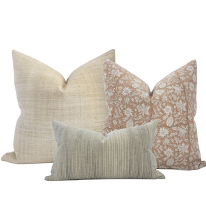 Neutral Pillow Cover Combo Modern Pillow Cover Set Warm Neutral Pillow Covers Farmhouse Pillow Cover Combo Sofa Pillow Combo Floral Pillow