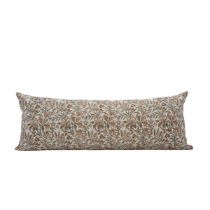 SADIE || 14x36 Brown Floral Linen Pillow Cover Neutral Floral Long Lumbar Designer Floral Modern Farmhouse Pillow Cottage Floral Pillow