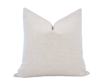 CHLOE | Beige Gingham Line Pillow Cover Tan Gingham Pillow Beige and White Check Pillow Plaid Pillow Neutral Gingham Pillow Farmhouse Pillow