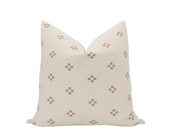 AUDREY || Cream and Brown Pillow Cover Farmhouse Pillow Hmong Pillow Neutral Pillow Abstract Pillow Batik Pillow Brown Dot Print Pillow