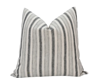 THEO || Grey and White Stripe Pillow Cover Gray Stripe Pillow Neutral Stripe Pillow Charcoal Stripe Vintage Stripe Pillow Farmhouse Stripe