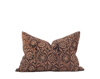 Hand Block Print Pillow Cover: Moody Floral Farmhouse Decor