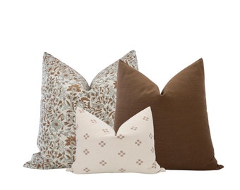 Warm Neutral Pillow Cover Combo Neutral Pillow Set Brown Pillow Cover Combo Farmhouse Pillow Combo Floral Pillow Combo Sofa Pillow Set