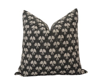ONYX || Black Pillow Cover Black Floral Pillow Moody Floral Pillow Masculine Pillow Abstract Pillow Cover Indian Block Print Pillow Cover