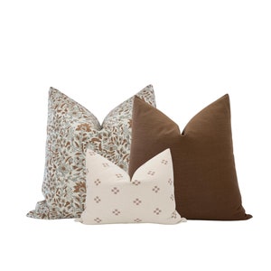 Warm Neutral Pillow Cover Combo Neutral Pillow Set Brown Pillow Cover Combo Farmhouse Pillow Combo Floral Pillow Combo Sofa Pillow Set