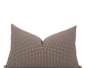 ETHAN || 14x24 Dark Brown Gingham Pillow Cover Moody Brown Check Pillow Check Farmhouse Pillow Spring Pillow Brown Lumbar Masculine Pillow