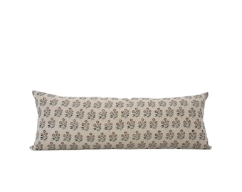 GRACIE || 14x36 Block Print Linen Pillow Cover Brown Floral Pillow Floral Long Lumbar Farmhouse Floral Pillow Neutral Floral Pillow