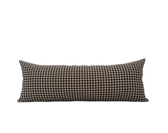 AXEL || 14x36 Black Gingham Linen Pillow Cover Black Gingham Long Lumbar Gingham Bed Pillow Moody Pillow Black Checkered Pillow Cover