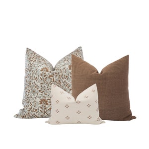 Warm Neutral Pillow Cover Combo Neutral Pillow Set Brown Pillow Cover Combo Farmhouse Pillow Combo Floral Pillow Combo Sofa Pillow Set