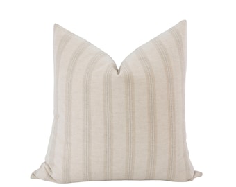 HARPER || Light Tan Beige Stripe Pillow Cover Neutral Stripe Pillow Brown Stripe Pillow Cover Light Brown Stripe Modern Farmhouse Stripe