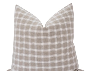 DENVER || Beige Plaid Pillow Cover: Neutral Checkered, Farmhouse Decor, Fall Plaid Pillow, Neutral Plaid Pillow, Cottage Pillow
