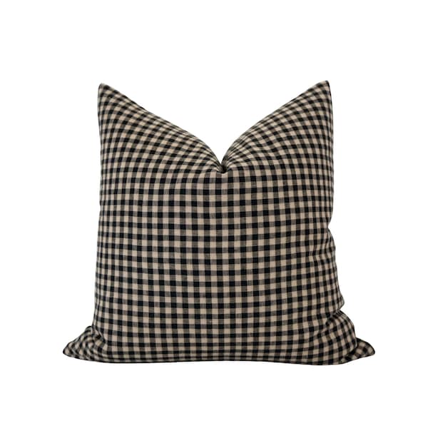 AXEL || Black and Tan Gingham Linen Pillow Cover Black Gingham Pillow Black Checkered Pillow Fall Gingham Pillow Black Plaid Pillow Cover