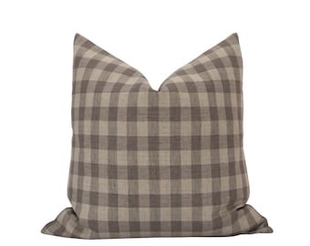 ROMAN || Brown Gingham Pillow Cover Brown Checkered Pillow Moody Check Pillow Fall Pillow Cover Neutral Brown Pillow Plaid Pillow Cover