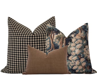 Pillow Cover Combo Brown Pillow Cover Set Moody Pillow Cover Set Tapestry Pillow Dark Brown Pillow Green Floral Pillow Brown Stripe Pillow