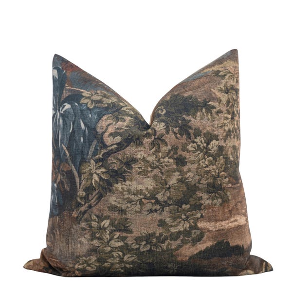 WILLOW || Moody Floral Tapestry Pillow Cover, Vintage Floral Pillow, Fall Pillow, Cottage Pillow Botanical Pillow, Rustic Woven Tapestry