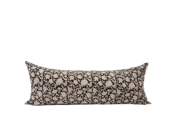 TUULA || 14x36 Floral Long Lumbar Pillow Cover Floral Oversized Lumbar Black Block Print Lumbar Pillow Black Floral Lumbar Floral Bed Pillow