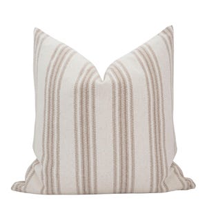 BROOKS Tan Stripe Pillow Cover: Modern Farmhouse, Grain Sack Pillow, Beige Stripe Pillow, Neutral Stripe Pillow, Cottage Style, Vintage