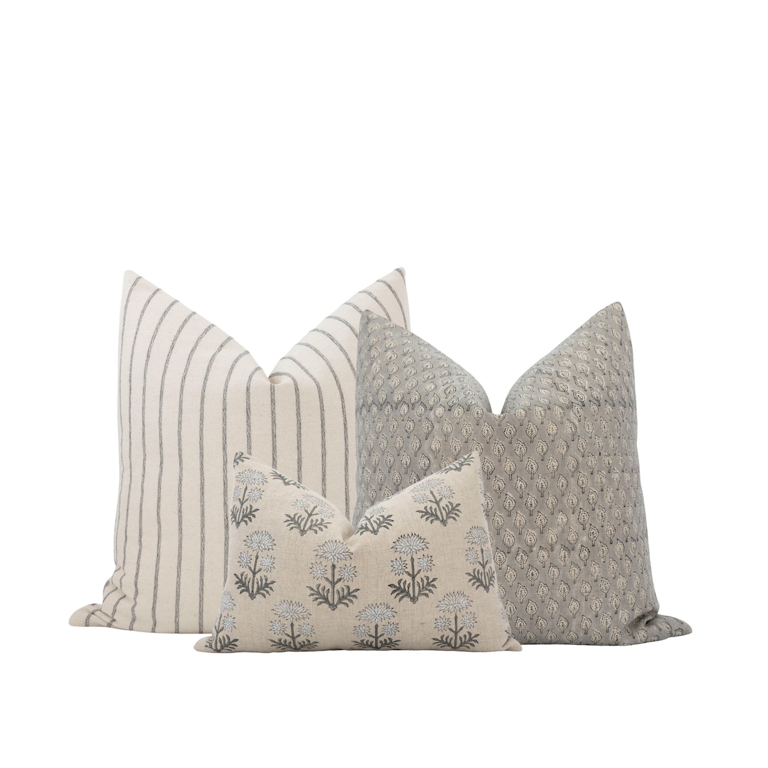 Cream Floral Pillow 20x20, Modern Designer Pillows, Charcoal