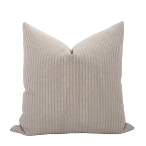 CLAY || Beige Stripe Linen Pillow Cover: Modern Farmhouse Throw Pillow, Neutral Stripe Pillow, Fall Throw Pillow, Cottage Throw Pillows