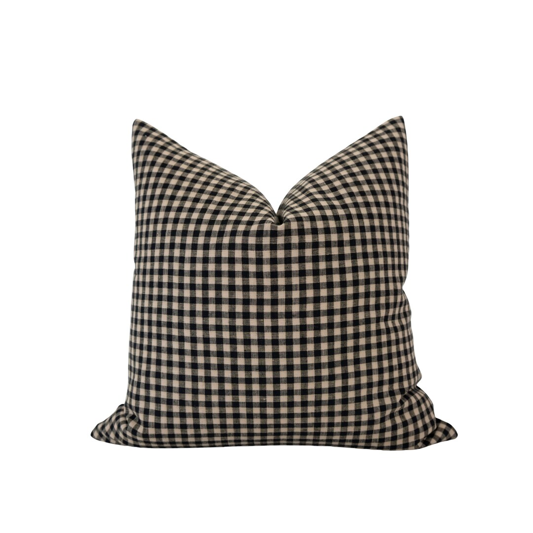 AXEL Black and Tan Gingham Linen Pillow Cover Black Gingham Pillow