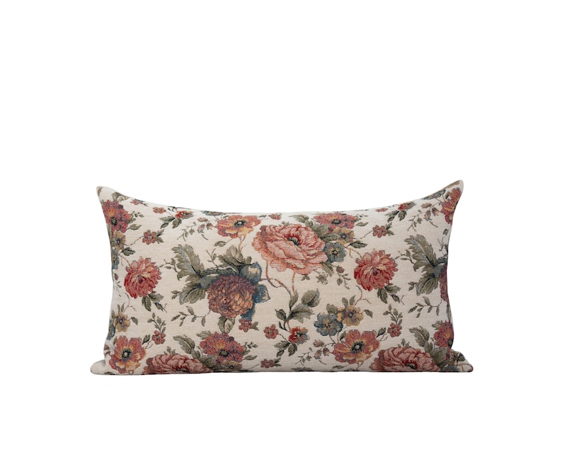 Vintage floral pillow, french country pillow, english cottage decor, spring floral pillow, nursery pillows, pink floral pillow, interior design, home decor, tapestry pillow, botanical pillow, cottage pillows, floral lumbar pillow, organic pillow