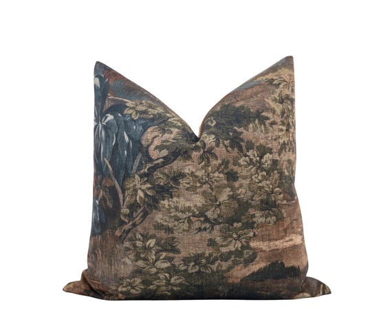 WILLOW || Moody Floral Tapestry Pillow Cover, Vintage Floral Pillow, Fall Pillow, Cottage Pillow Botanical Pillow, Rustic Woven Tapestry