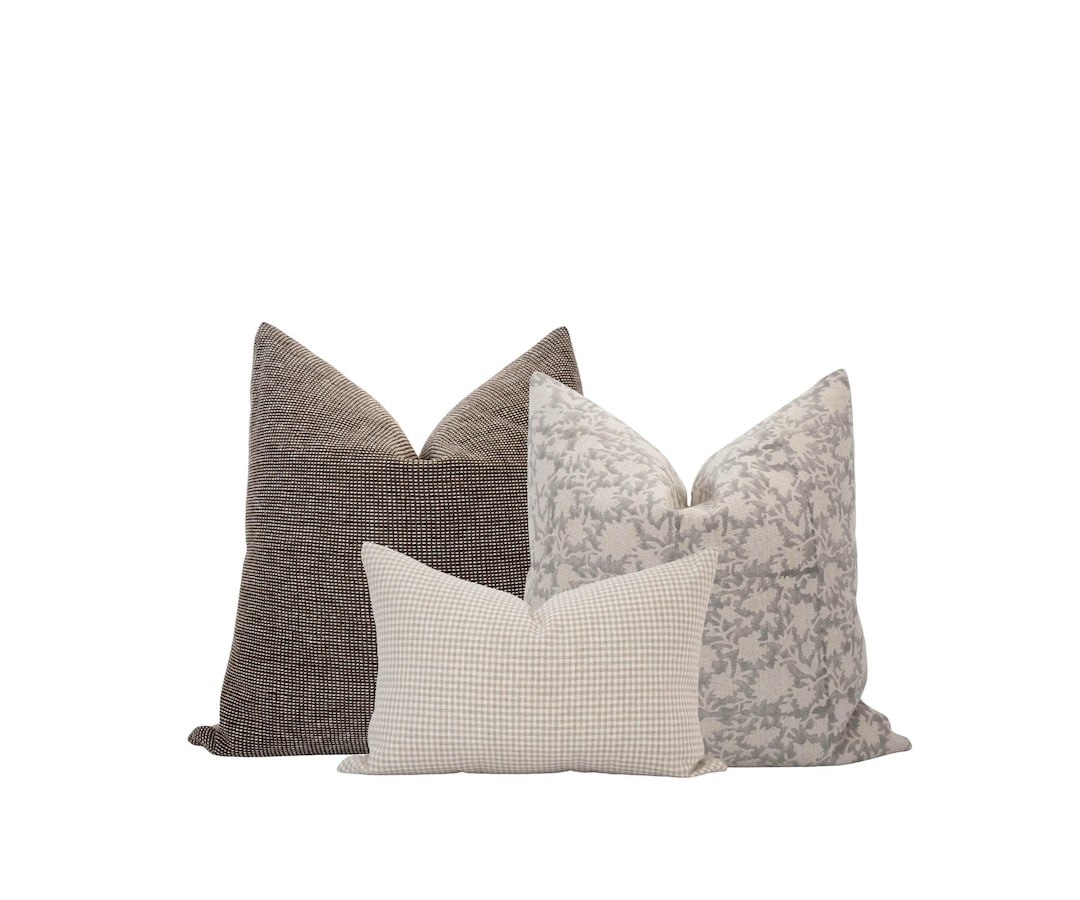 Gray and Brown Pillow Cover Light Gray Pillow Dark Brown Pillow Block ...