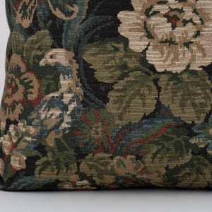 dark green floral pillow cover, floral tapestry pillow cover, moody floral pillow, antique style pillow, rustic floral pillow, vintage floral pillow, moody floral pillow, cottagecore pillows, botanical throw pillow, fall pillow cover, McGee and Co pillow covers, Amber Interiors pillows, blue floral pillow, verdure throw pillows, modern farmhouse pillows, coastal style pillows, designer throw pillows, high-quality pillows, woven tapestry pillow, 20x20 tapestry pillow cover, Jacobean floral pillow