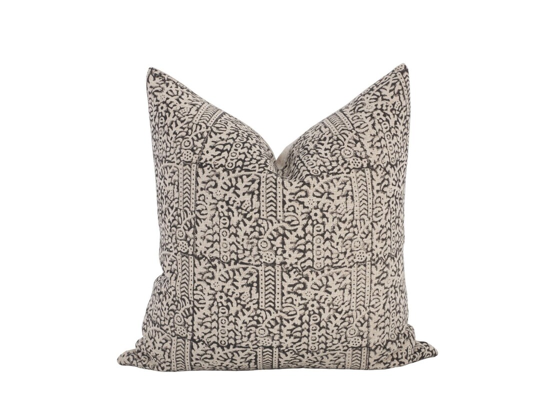 Black - Set of 2 Bagru Block Print Cotton Pillow Covers 23