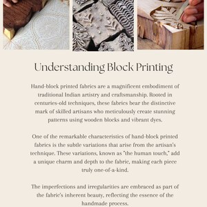 Op de afbeelding: Close-up van houten drukblokken die worden gebruikt om handbedrukte stoffen te maken. De blokken hebben ingewikkelde ontwerpen en patronen. De tekst "Understanding Block Printing" is zichtbaar bovenaan de afbeelding.